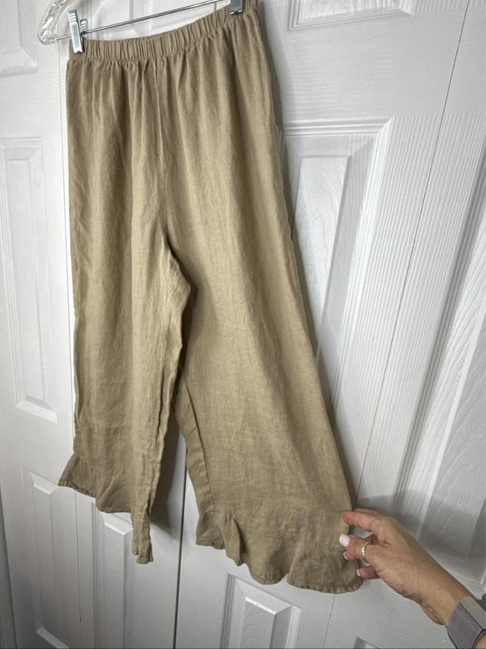NWOT Flax 100% Linen Wide Leg Ruffle Pants - Picture 3 of 7